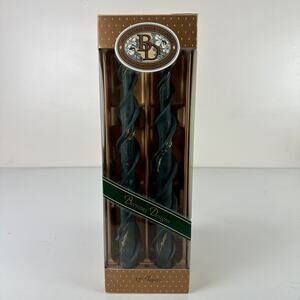 New Vintage Beeswax Designs 12” Double Spiral Forest Gold Holly Candles